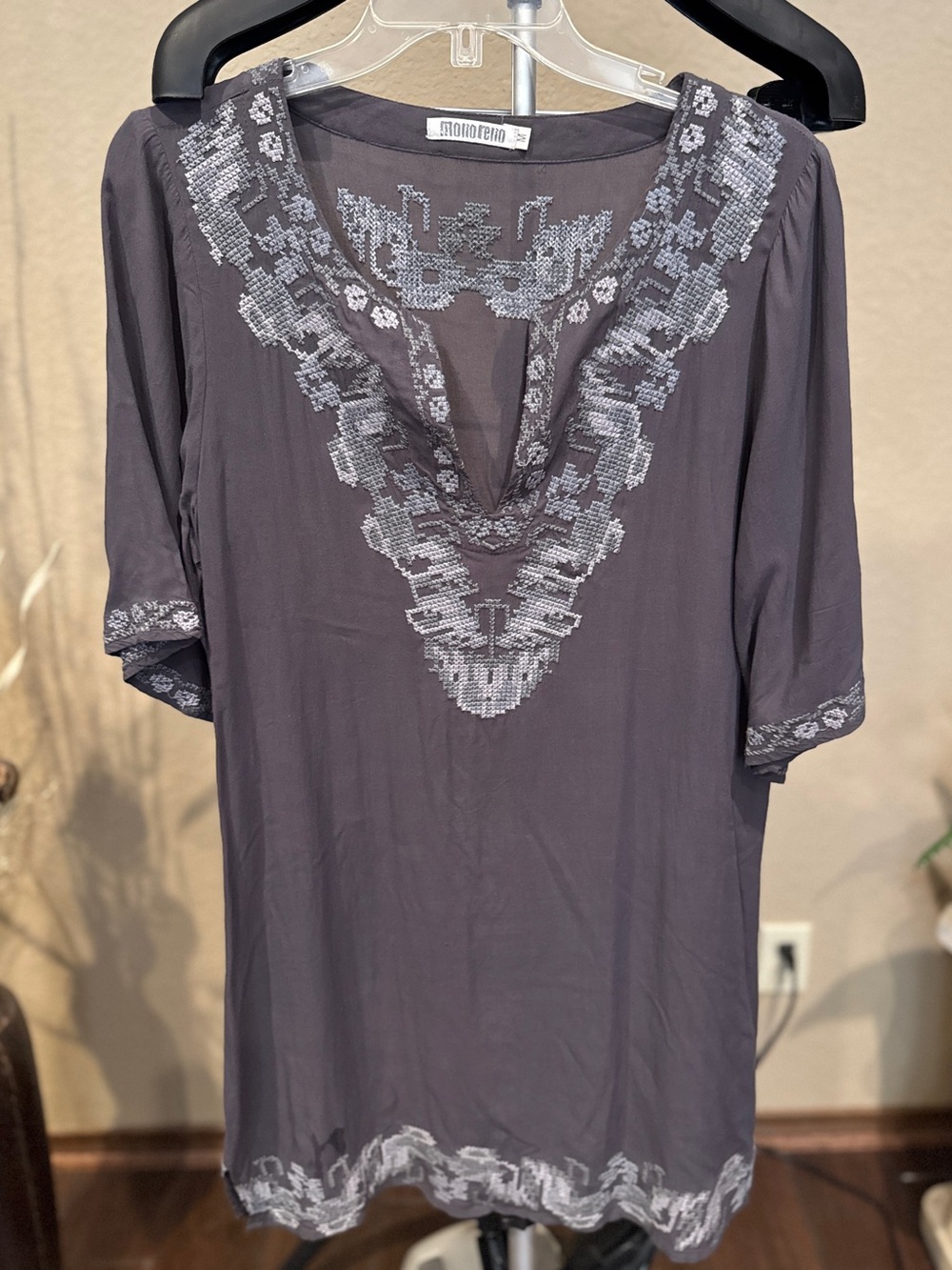 Monoreno Charcoal Tunic/Dress with Silver Embroidery